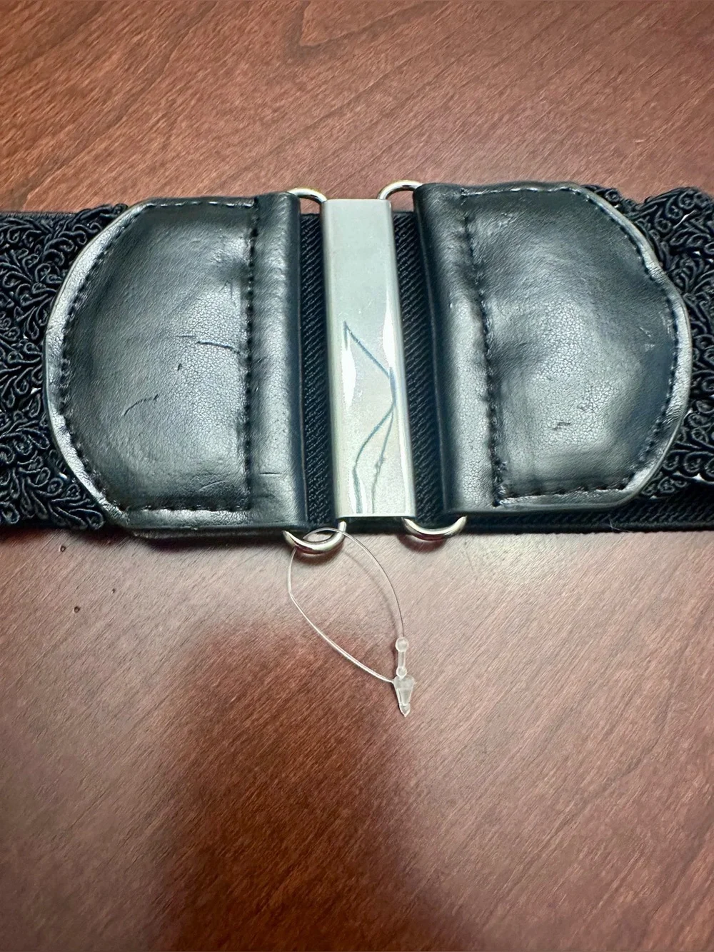 Wide Black Stretch Waist Belt Silver Slide Buckle Size 2X